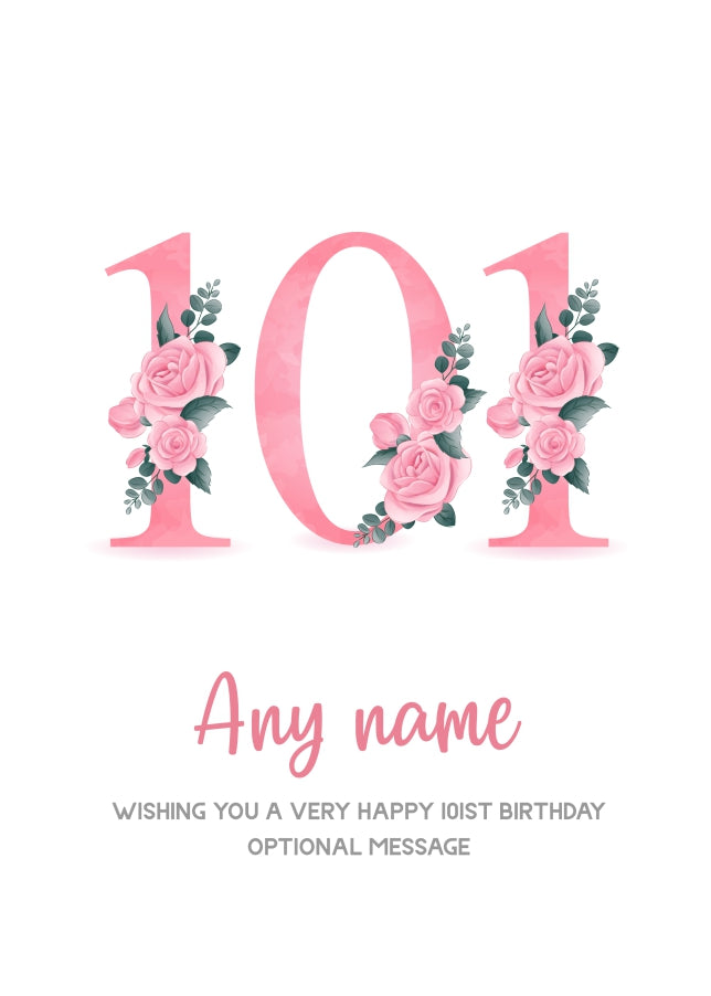 Personalised 101st Birthday Card for Women - Floral Greeting Cards
