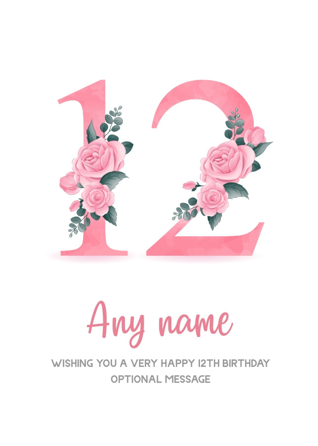 Personalised 12th Birthday Card for Girl - Floral Greeting Cards