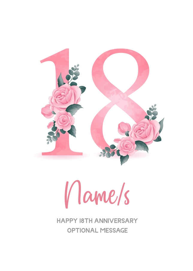 18th Anniversary Card for Wife Husband - Floral Number 18
