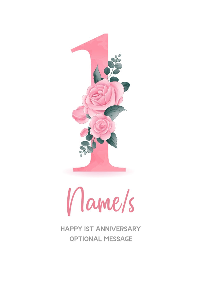 1st Anniversary Card for Wife Husband - Floral Number 1