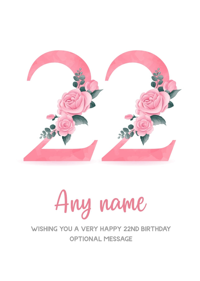 Personalised 22nd Birthday Card for Women - Floral Greeting Cards