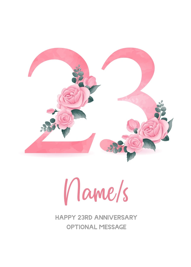 23rd Anniversary Card for Wife Husband - Floral Number 23