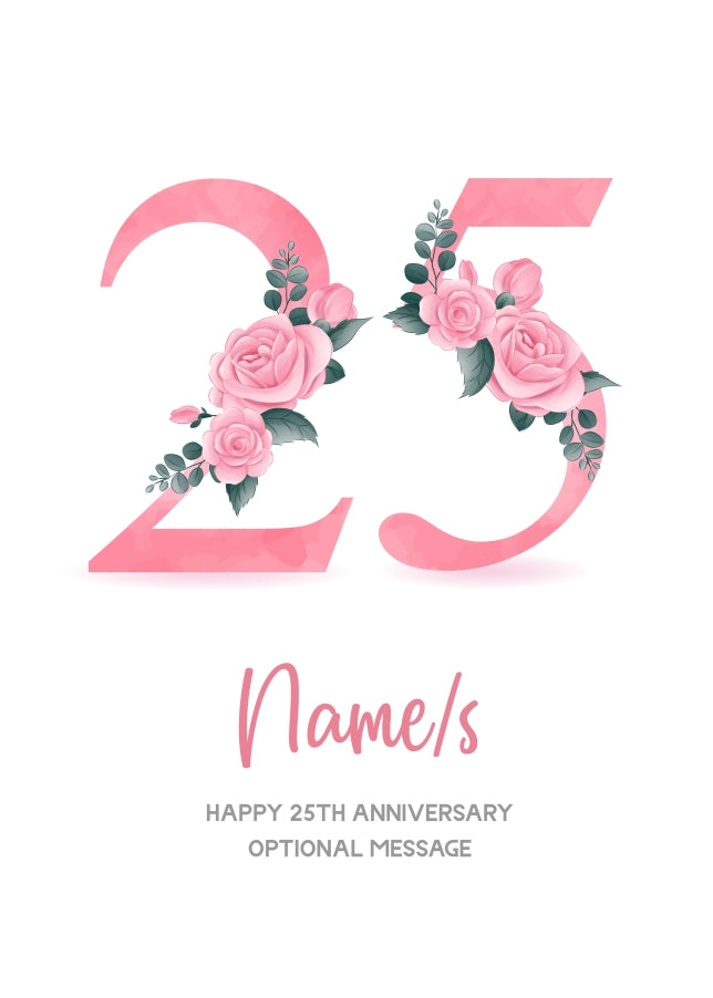 25th Anniversary Card for Wife Husband - Floral Number 25