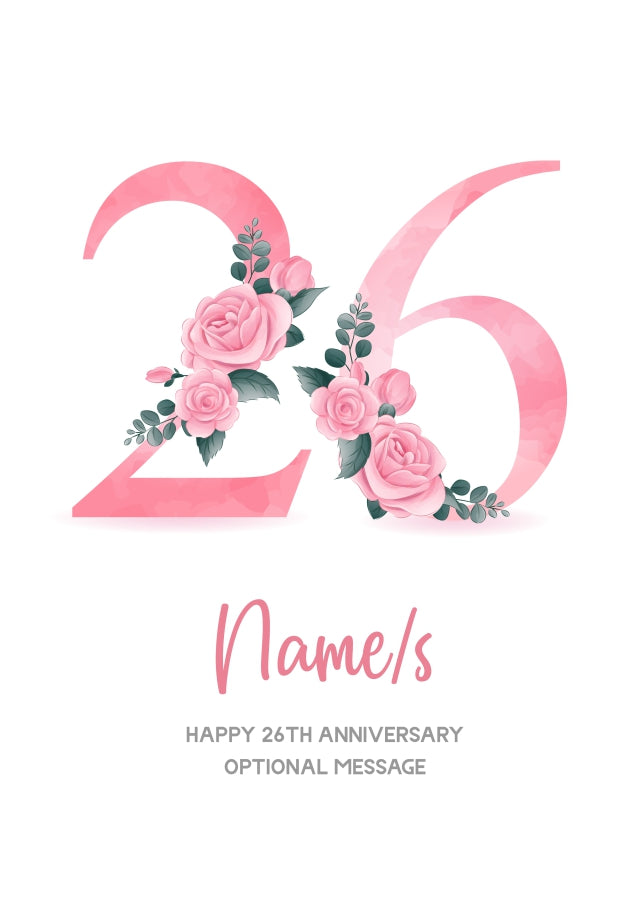26th Anniversary Card for Wife Husband - Floral Number 26