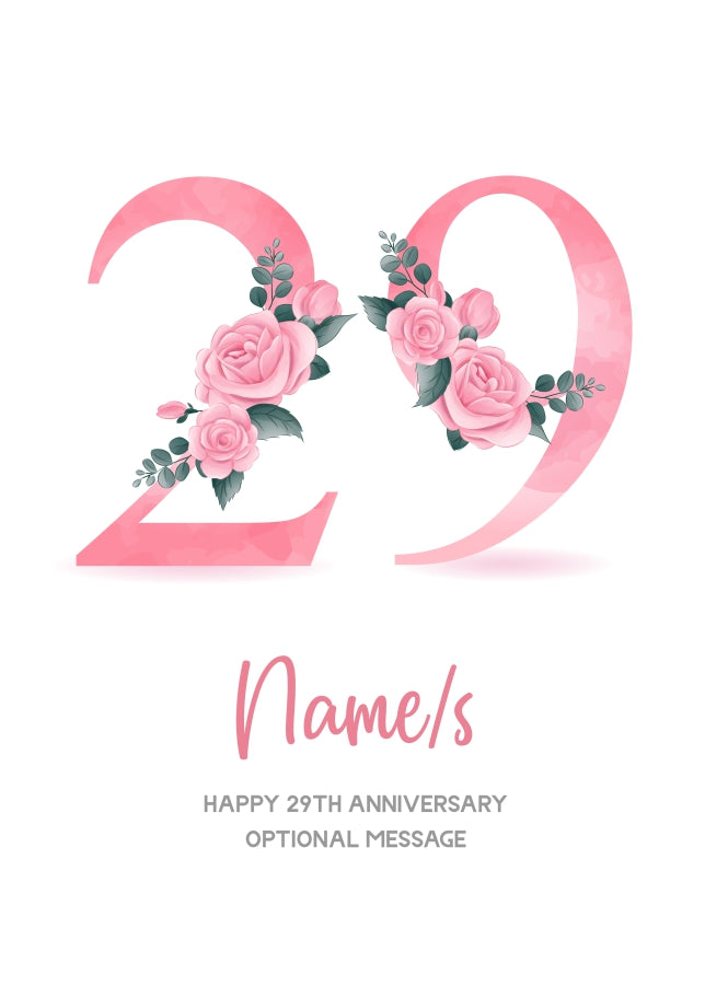 29th Anniversary Card for Wife Husband - Floral Number 29