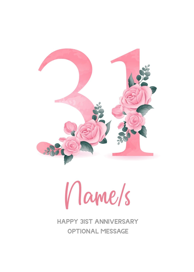 31st Anniversary Card for Wife Husband - Floral Number 31