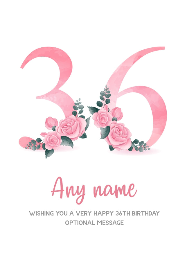 Personalised 36th Birthday Card for Women - Floral Greeting Cards