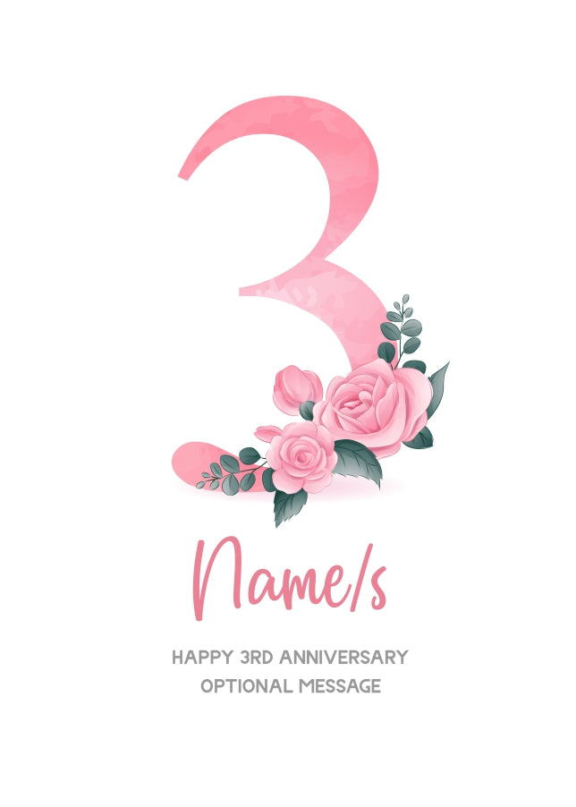 3rd Anniversary Card for Wife Husband - Floral Number 3