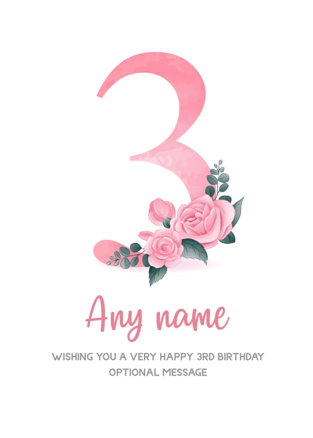 Personalised 3rd Birthday Card for Girl - Floral Greeting Cards