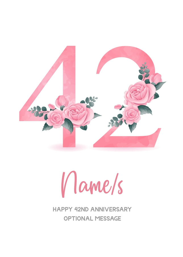 42nd Anniversary Card for Wife Husband - Floral Number 42