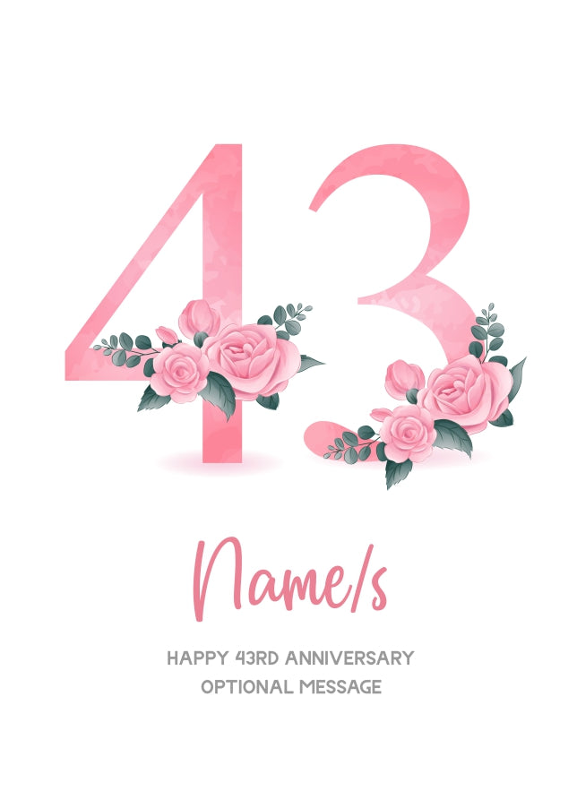 43rd Anniversary Card for Wife Husband - Floral Number 43
