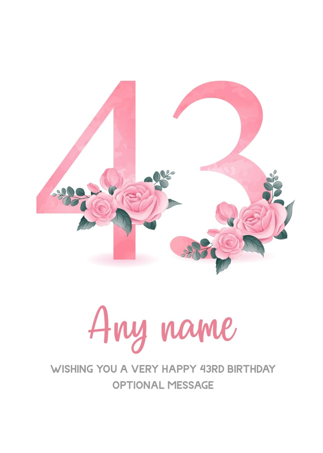 Personalised 43rd Birthday Card for Women - Floral Greeting Cards