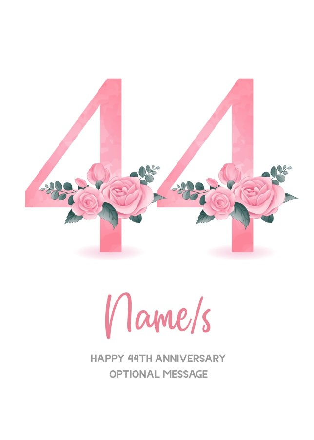 44th Anniversary Card for Wife Husband - Floral Number 44