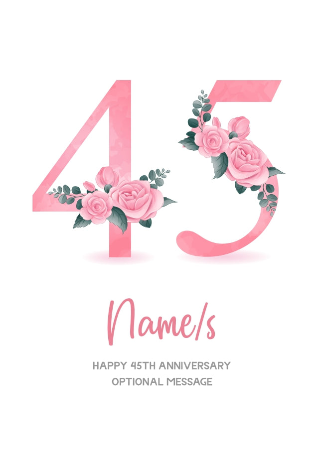 45th Anniversary Card for Wife Husband - Floral Number 45