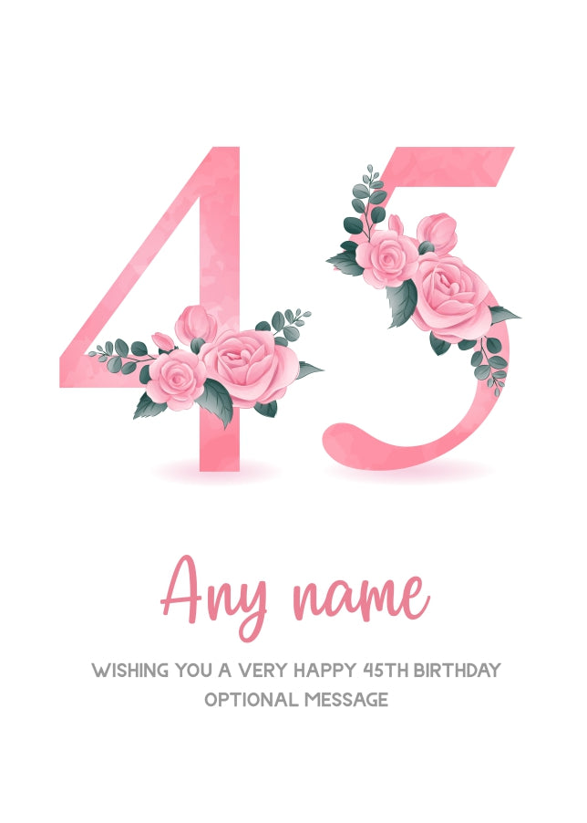Personalised 45th Birthday Card for Women - Floral Greeting Cards