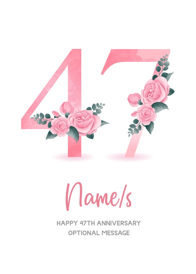 47th Anniversary Card for Wife Husband - Floral Number 47