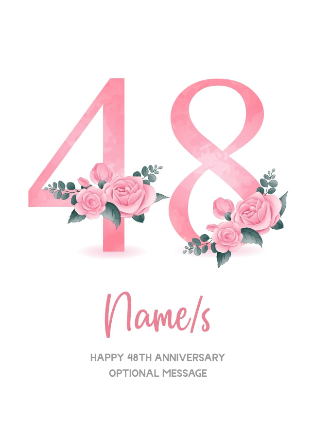 48th Anniversary Card for Wife Husband - Floral Number 48