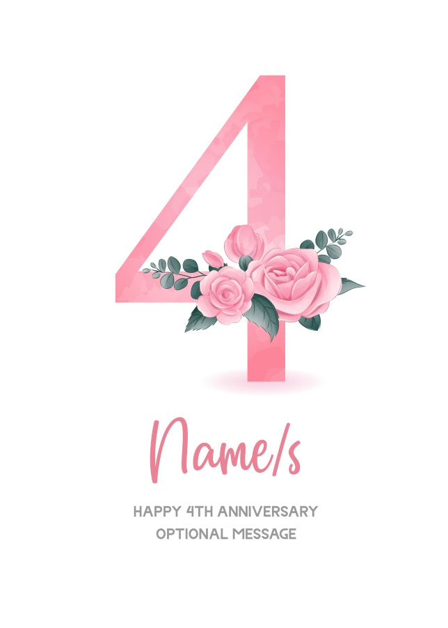 4th Anniversary Card for Wife Husband - Floral Number 4