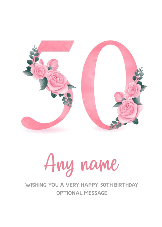 Personalised 50th Birthday Card for Women - Floral Greeting Cards