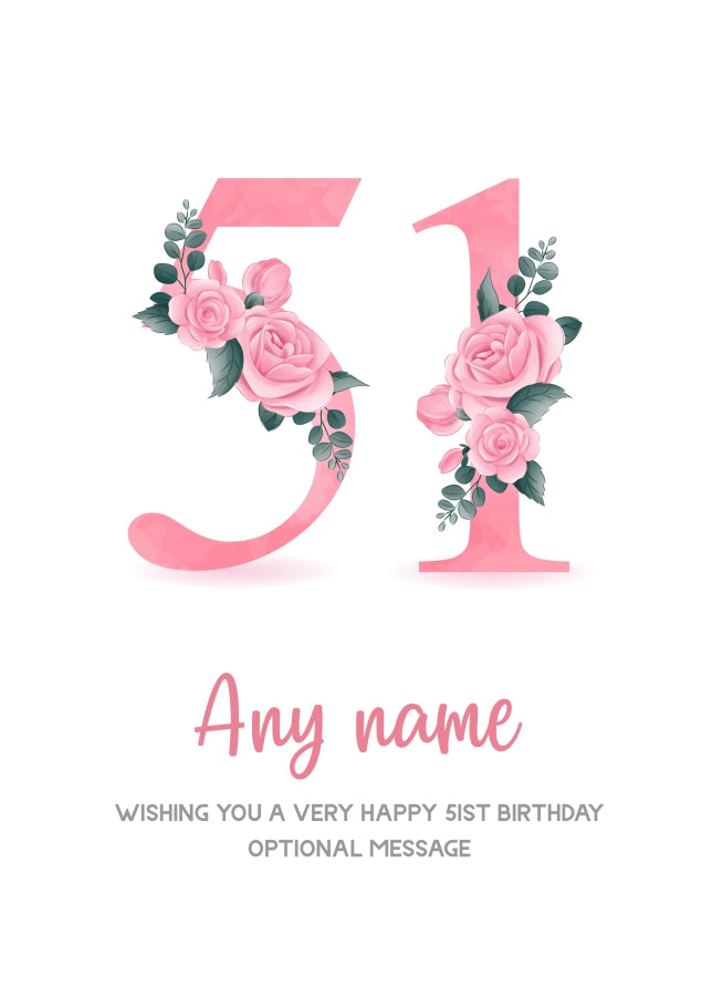 Personalised 51st Birthday Card for Women - Floral Greeting Cards