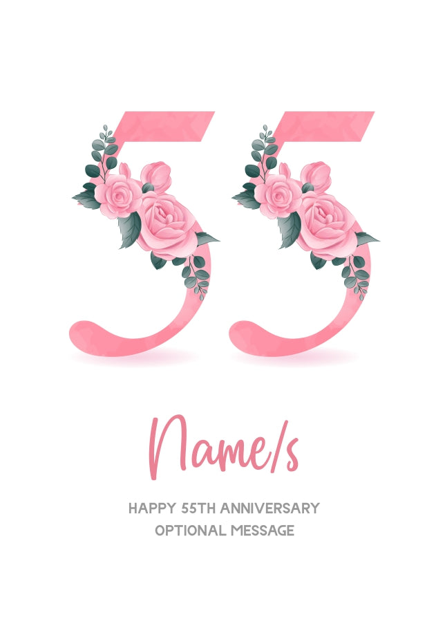 55th Anniversary Card for Wife Husband - Floral Number 55