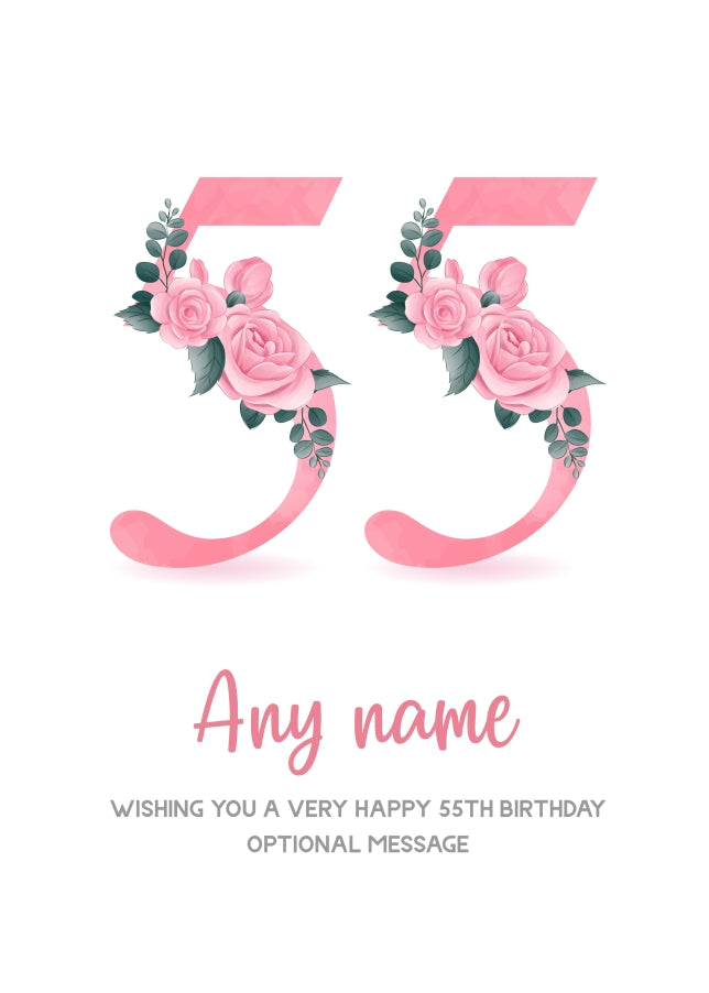 Personalised 55th Birthday Card for Women - Floral Greeting Cards