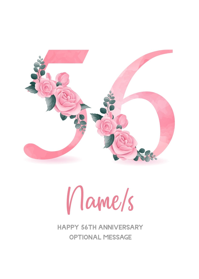 56th Anniversary Card for Wife Husband - Floral Number 56