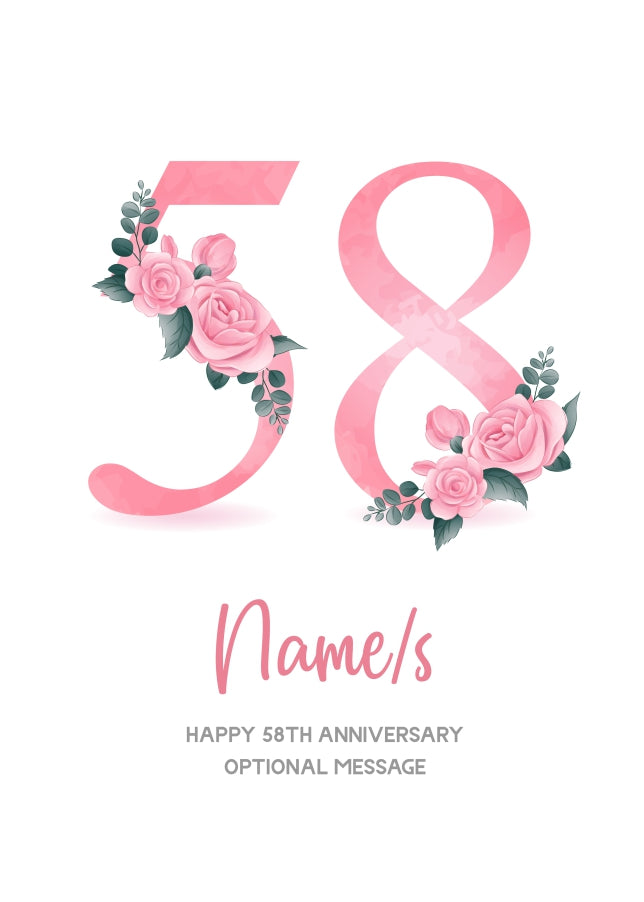 58th Anniversary Card for Wife Husband - Floral Number 58