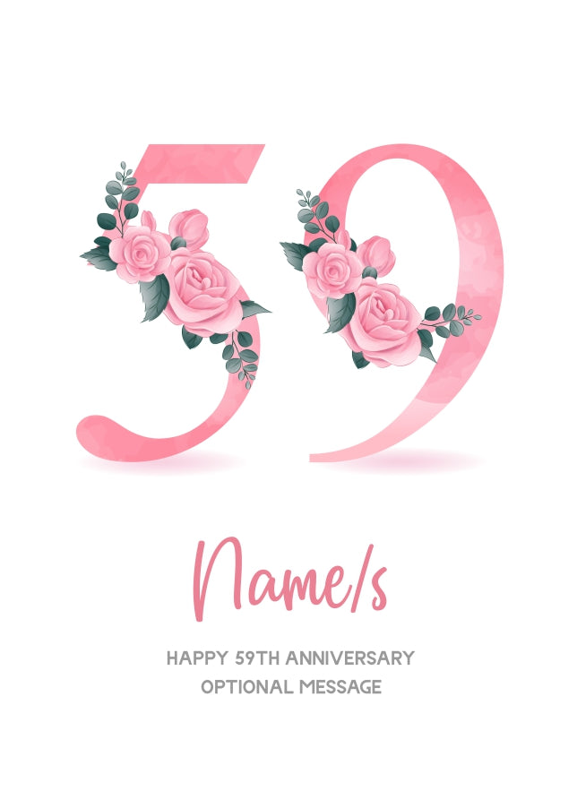 59th Anniversary Card for Wife Husband - Floral Number 59