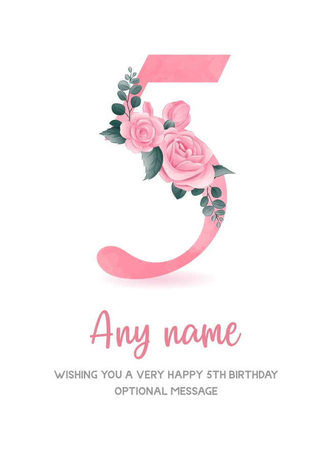 Personalised 5th Birthday Card for Girl - Floral Greeting Cards