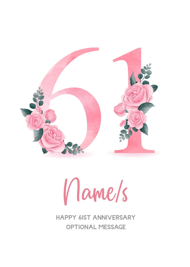 61st Anniversary Card for Wife Husband - Floral Number 61