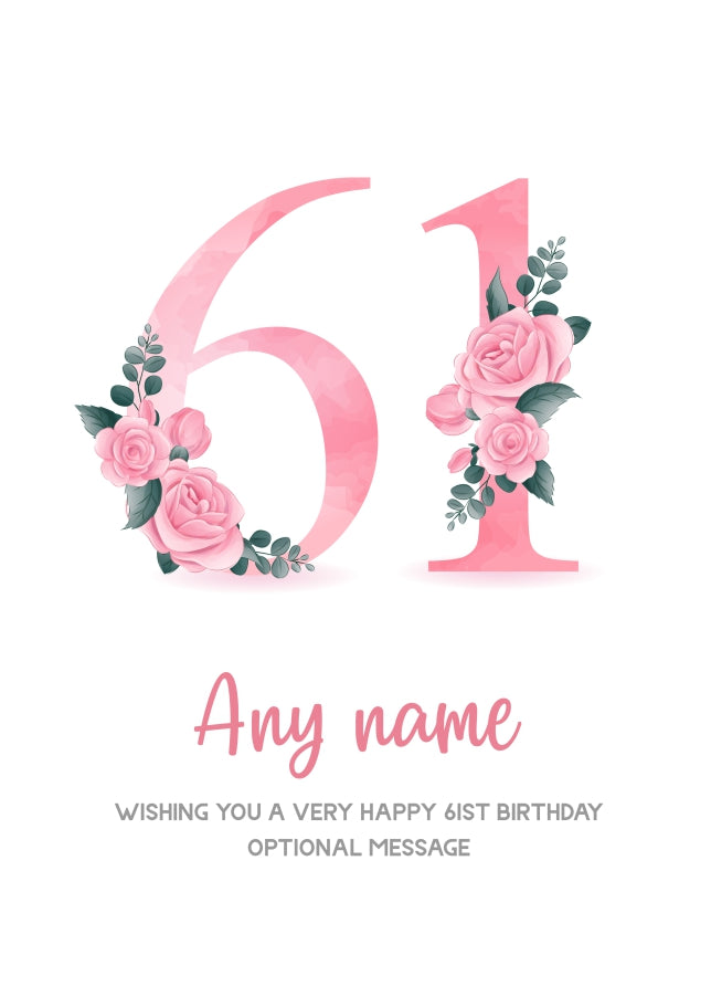 Personalised 61st Birthday Card for Women - Floral Greeting Cards