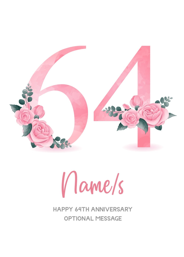 64th Anniversary Card for Wife Husband - Floral Number 64