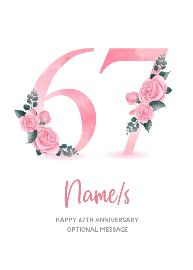 67th Anniversary Card for Wife Husband - Floral Number 67