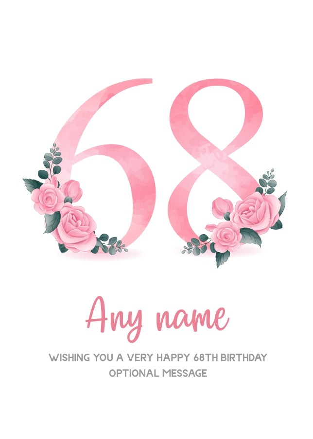 Personalised 68th Birthday Card for Women - Floral Greeting Cards
