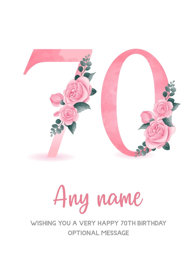 Personalised 70th Birthday Card for Women - Floral Greeting Cards