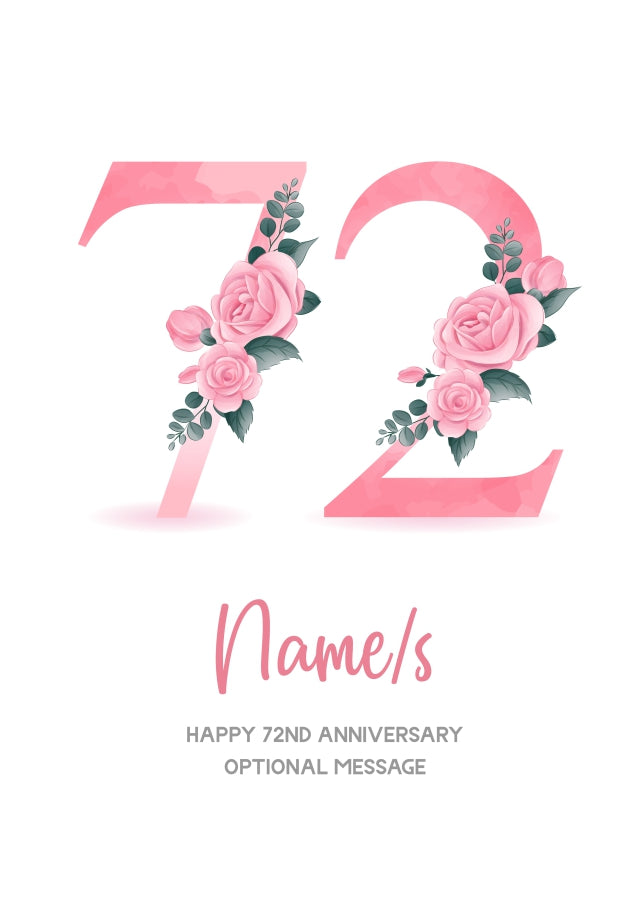 72nd Anniversary Card for Wife Husband - Floral Number 72