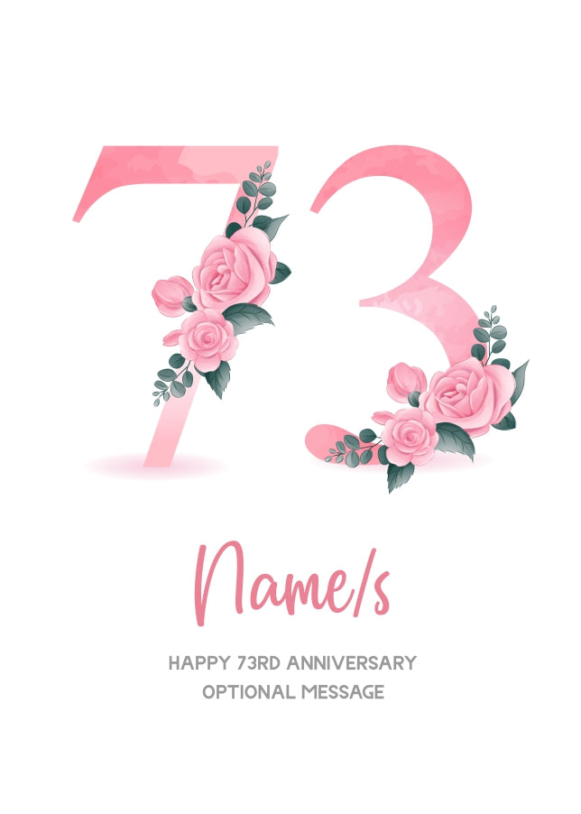 73rd Anniversary Card for Wife Husband - Floral Number 73