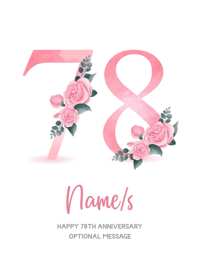 78th Anniversary Card for Wife Husband - Floral Number 78