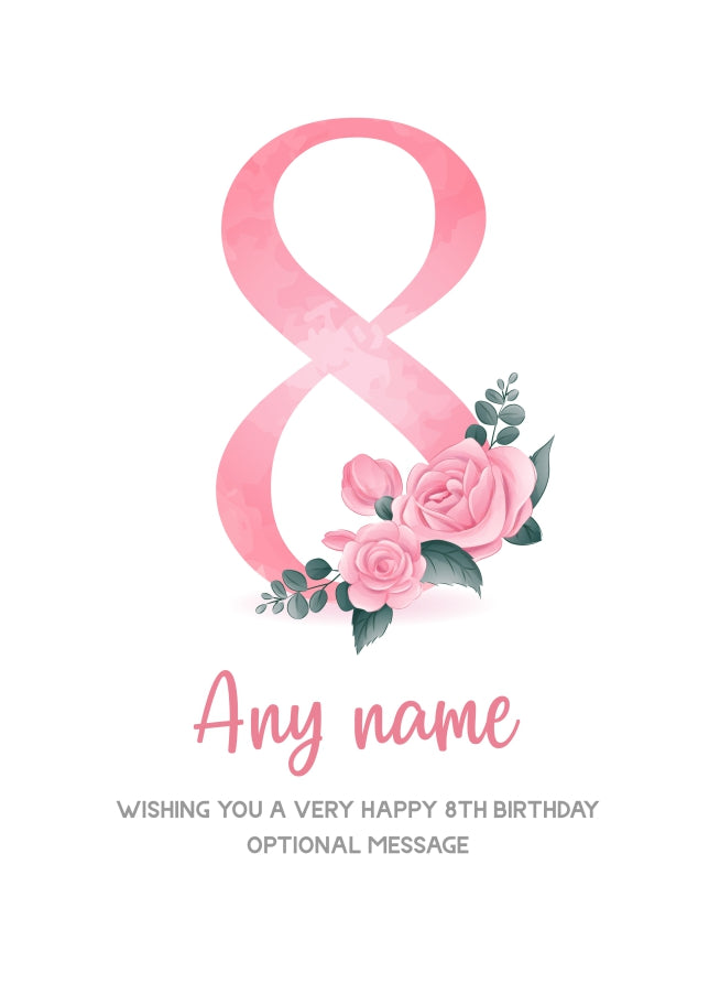 Personalised 8th Birthday Card for Girl - Floral Greeting Cards