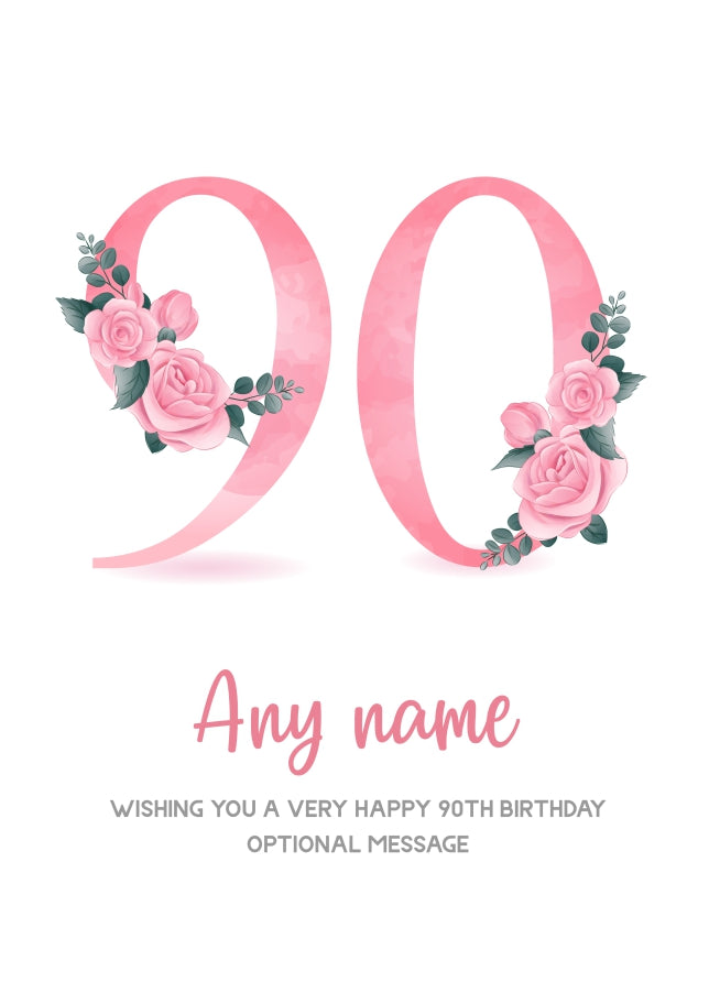 Personalised 90th Birthday Card for Women - Floral Greeting Cards