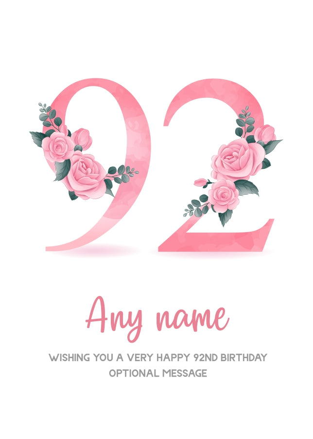 Personalised 92nd Birthday Card for Women - Floral Greeting Cards