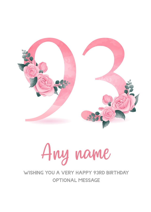 Personalised 93rd Birthday Card for Women - Floral Greeting Cards