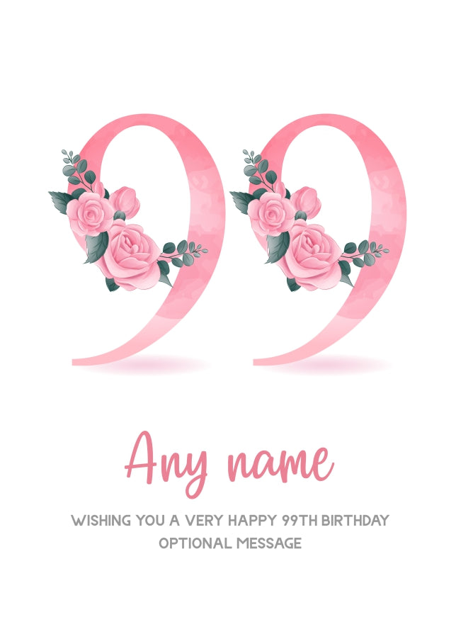 Personalised 99th Birthday Card for Women - Floral Greeting Cards