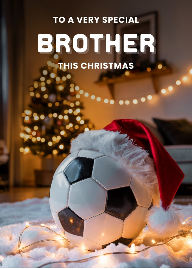 Football Christmas Card for Brother - Football with Santa Hat