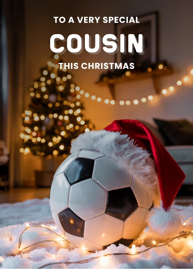 Football Christmas Card for Cousin - Football with Santa Hat