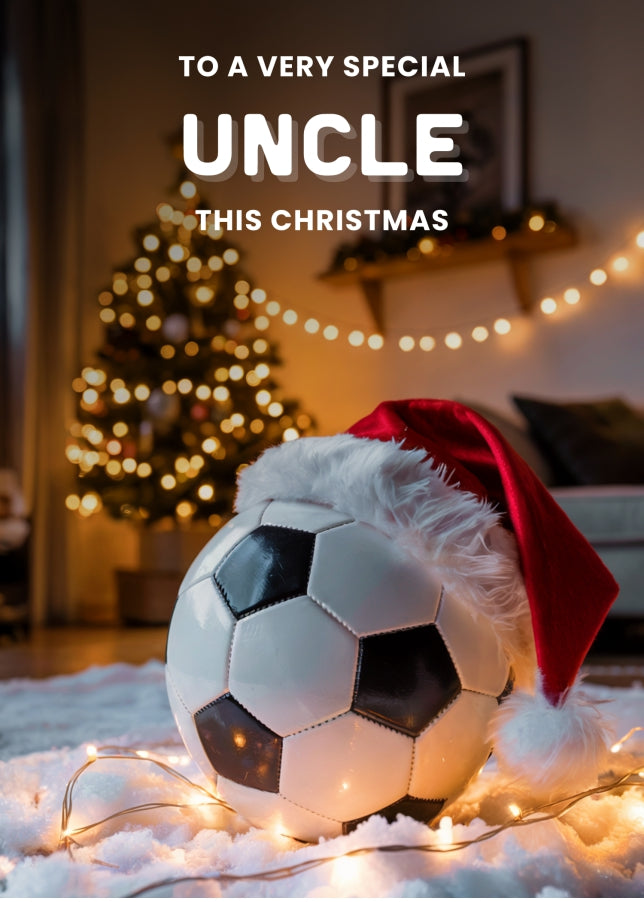 Football Christmas Card for Uncle - Football with Santa Hat