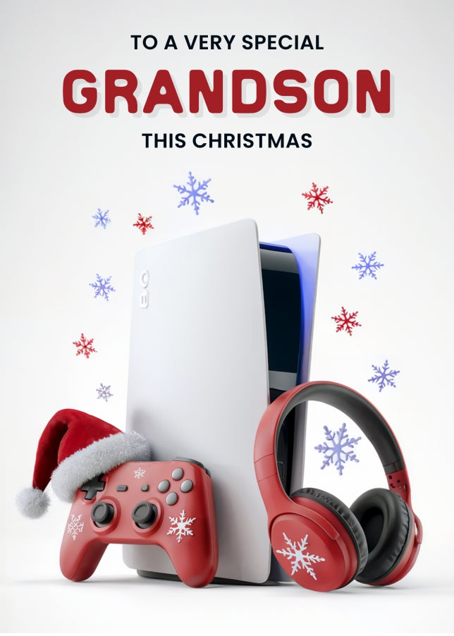 Gaming Christmas Card for Grandson - Console Controller Headphones