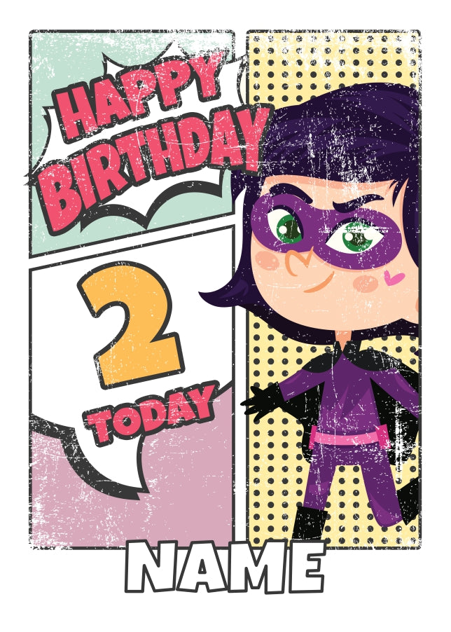 Superhero 2nd Birthday Card for Girls (comic)