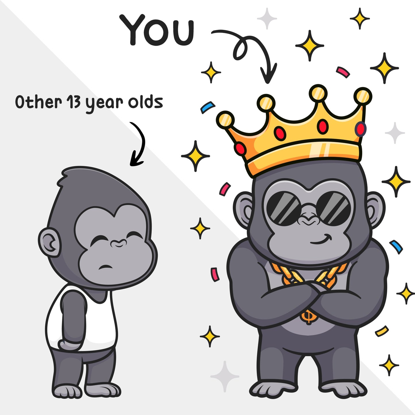 Funny 13th Birthday Card for Boys - Gorilla Theme
